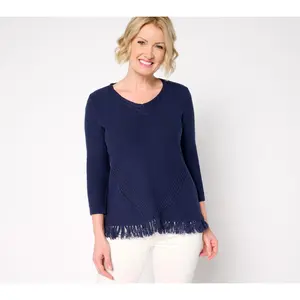 Susan Graver V-Neck Sweater with Fringe
