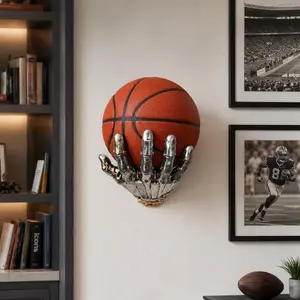 1 Count Cyberpunk Robot Hand Basketball Holder, Wall Mount Display Stand for Game Room. Cool Resin Art Design. Strong Grip Holds Basketball Securely. Unique Decor for Sports Fans
