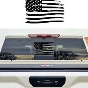 Gmc Sierra 1500/2500/3500 (2019-2022) Truck Rear Middle Window American Flag Decals Sticker Proudly Made in The US (Distressed)
