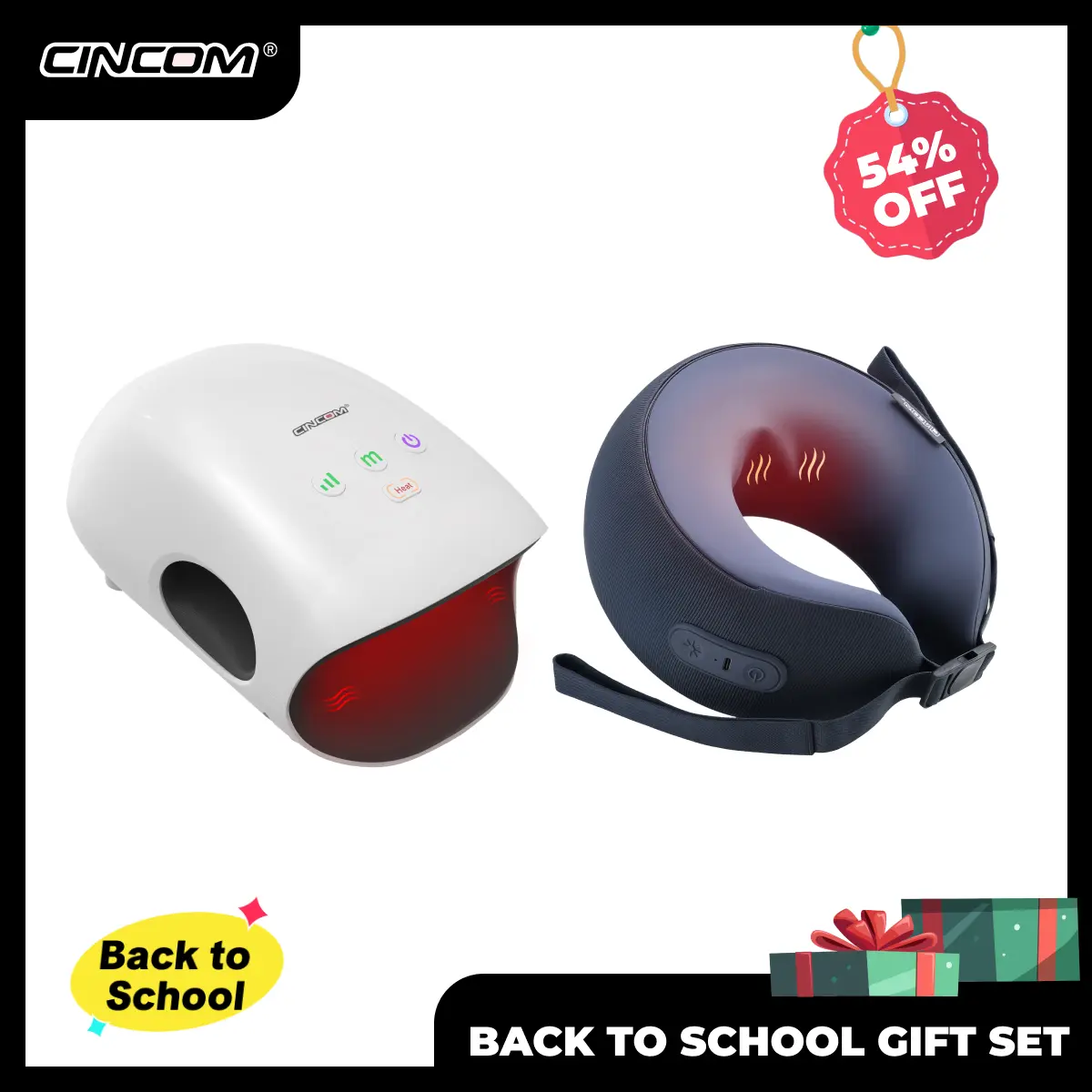 CINCOM Ultimate Relaxation Gift Set: Hot-Selling Hand Massager (Hand-Based Massage Device), Vibratable U-Shape Neck Massager, Thoughtful Christmas & Holiday Bundle, Hand-Based Massage Devices, Vibratable Massage Devices