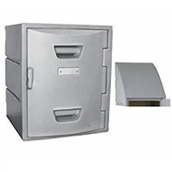 Remcon 15101518001027 Rugged Plastic Square Locker, 4-Tier 15x15x29in Gray Flat-Top Box Locker with Number Plate, Quiet Operation for Pools, Ideal for Food Service Wash-Downs, Schools