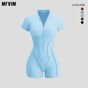 MFVIM Women’s Four-Season Yoga Athletic Set – Fitness One-Piece with Stand Collar and Zipper, for Home Training and Butt-Lifting Yoga