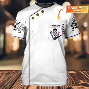 Personalized Name 3D Sublimation White Barber T-shirt, Ideal Gift for Men & Women Barbers