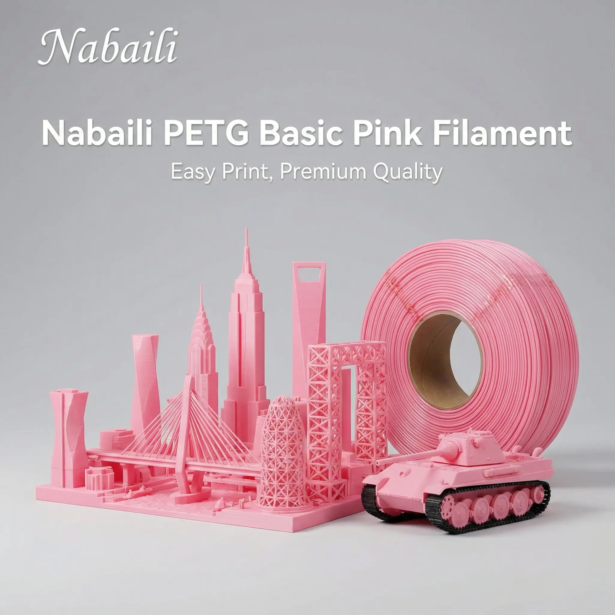 Nabaili Basic Pink PETG Filament - Easy-to-Print, Premium-Quality Fused Deposition Modeling 3D Printing Supply for 3D Printing Projects, Fused Deposition Modeling 3D Printing Supplies