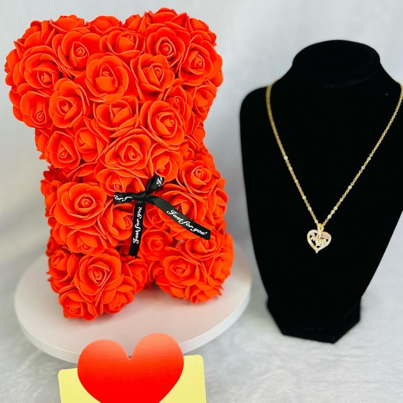 Moxie Dawn Rose Bear - Rose Teddy Bear 10 inch Teddy Flower Bear - Over 200 Dozen Artificial Flowers Mother’s Day, Anniversary, Birthday & Bridal Showers Decor Decorative