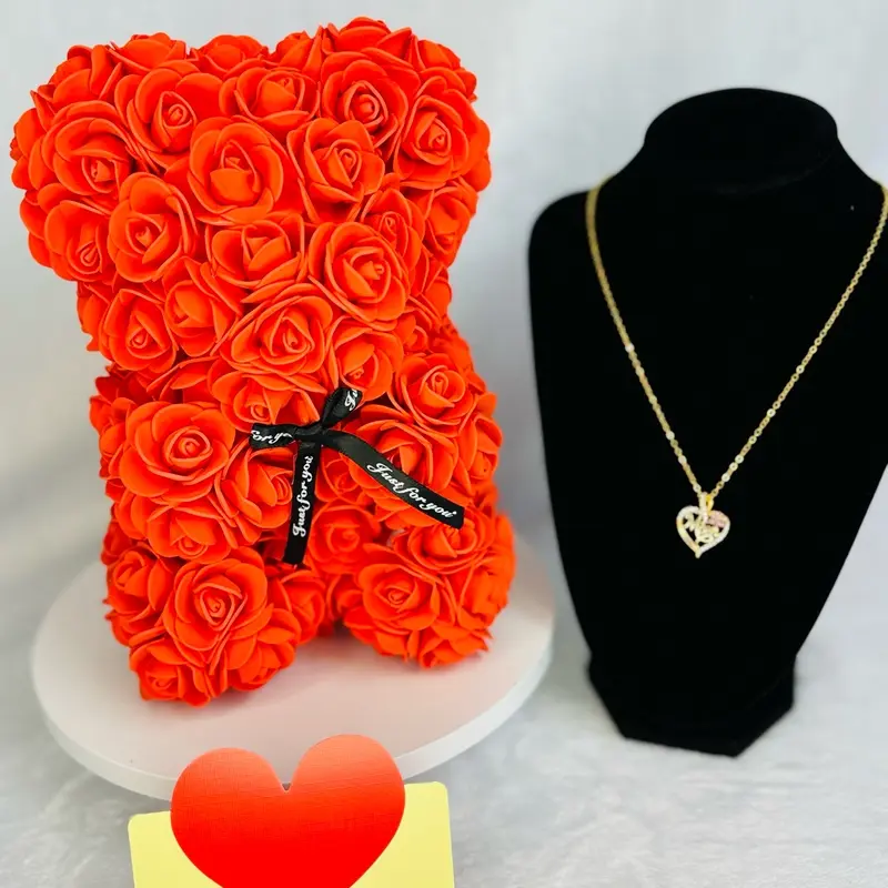 Moxie Dawn Rose Bear - Rose Teddy Bear 10 inch Teddy Flower Bear - Over 200 Dozen Artificial Flowers Mother’s Day, Anniversary, Birthday & Bridal Showers Decor Decorative