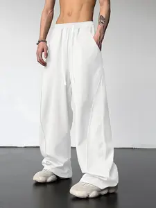 Men’s White Wide-Leg Sweatpants with Elastic Waist, Perfect for Minimalist Streetwear, Casual Everyday Outfits and Elevating Basics.