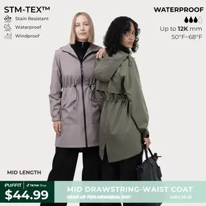 PUFFIT STM-TEX Waterproof Outdoor Hiking Mid Long Length Styles Waist Cinching Lightweight Fast Drying Jacket Raincoat Outdoor Lightweight Sports Jacket Shell Jacket,Spring Jacket,SpringStatements,Windbreaker,Dog Walking,School Running,Football Mum