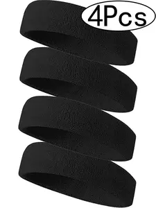4Pcs-Unisex Sweat-Wicking Sports Headband, Moisture-Management Hair Tie for Gym Basketball Running, All-Season Sporty Style, Elastic Headbands
