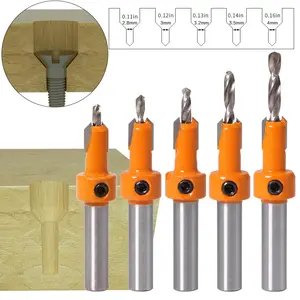 Tungsten Steel Woodworking Slot Drill Bit Set, 5pcs Round Shank Self-Tapping Screw Bits, Alloy Head, Cone Shape, Ideal for Screw Installation