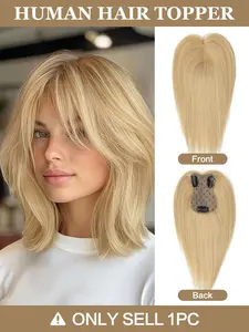 Real Human Hair Toppers for Women Daily 360° 3D Hair Pieces with Thinning Hair Upgrade Middle Part Clip in Bangs20, 25, 30, 35cm Middle Part Bangs Hair Extension, Increases Top Volume, Creates Atmosphere, Perfect for Daily Wear, High-Quality