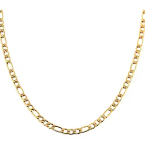 Men Women 24k Real Gold Plated Figaro Chain Stainless Steel Necklace, Wide 3mm 5mm 7mm 9mm