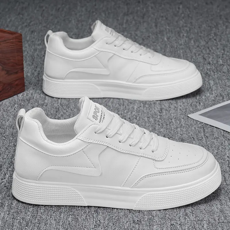Men's Classic White Trainers Casual Comfortable Insole Lace-up Design PU Upper PVC Sole Suitable for Office Gym and Outdoor Durable Easy to Clean Sneakers Sports Shoes Athletic Footwear