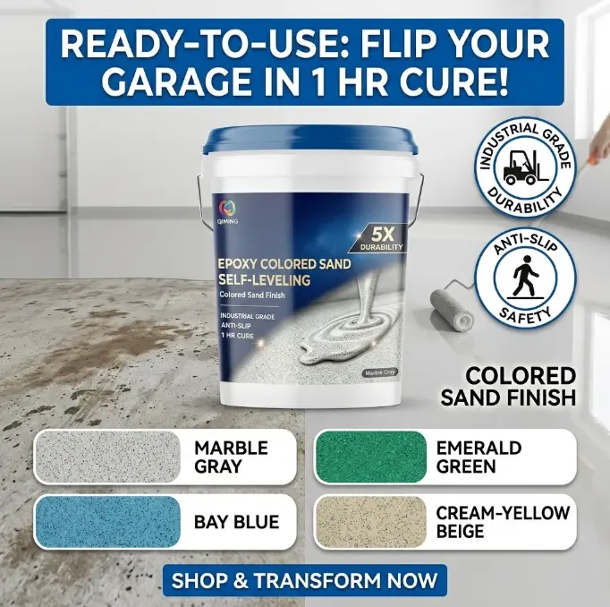 Self-Leveling Colored Sand Epoxy Floor Paint Kit - Decorative Stone Finish, 100 Sq Ft Coverage, Easy-to-Use, Waterproof, Abrasion Resistant for Concrete Epoxy Floors