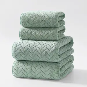4-Piece Set Includes 2 Hand Towels & 2 Bath Towels, Soft Coral Fleece, Absorbent Non-Shedding, Multipurpose Reusable Towels