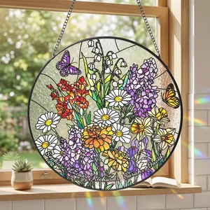 Birth Flower Stained Glass Suncatcher: Custom Floral Window Hanging, Mother’s Day Gift