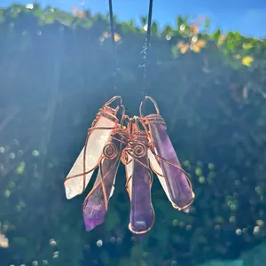 KraveKawaii Crystal Wand in Pure Copper Pendant crystal wand Natural Amethyst
