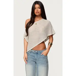 Edikted Women's Loma Asymmetric Off Shoulder Knit Poncho