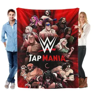 WWE Tap Mania Throw Blanket - Soft Flannel All-Season Bedspread, Superstar Group Illustration, Cozy Couch/Travel Blanket, Perfect Gift for Wrestling Fans