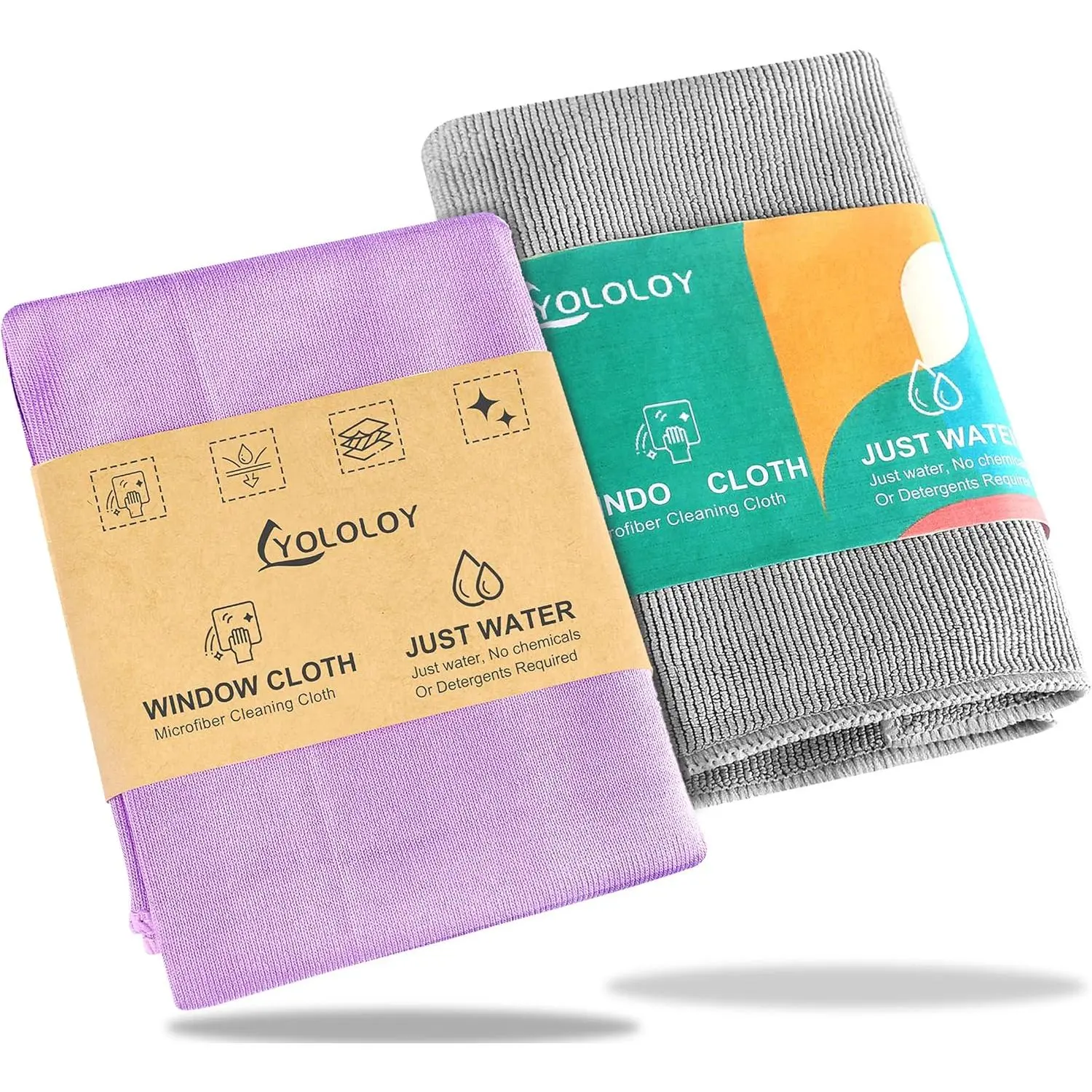 Window & Enviro Cleaning Cloth Kit (Purple & Grey) - Streak-Free with Just Water, Reusable & Machine Washable Microfiber for Crystal Clear Glass.Quality Replacement For Norwex Window Basic Package.