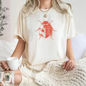 The Last of the Bugs Ladybug Women's Boxy Tee - Slightly Cropped Comfort Colors Pigment Dyed Shirt, Vintage Faded Oversized Heavyweight Relaxed Fit Soft Cotton Aesthetic Y2K Style Casual Streetwear for Everyday Chill Vibes