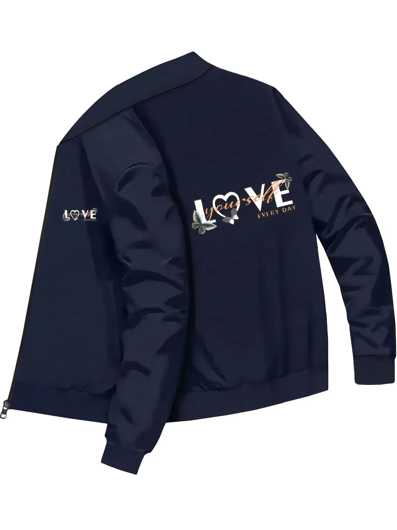 Fashion Casual Love Heart and Butterfly Printed Long Sleeve Bomber Jacket Coats for Daily Street Style and Trendy Outfits