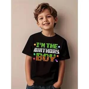 Birthday Boy Retro Pixel Graphic Tee - "I'M THE BIRTHDAY BOY" Arcade Party Shirt for Kids - Birthday Outfit with Green Text - Machine Washable Boys Clothing for Parties & Gaming Events, Casual Wear, Playful Design, Comfortable Fabric, Fun Tshirt,