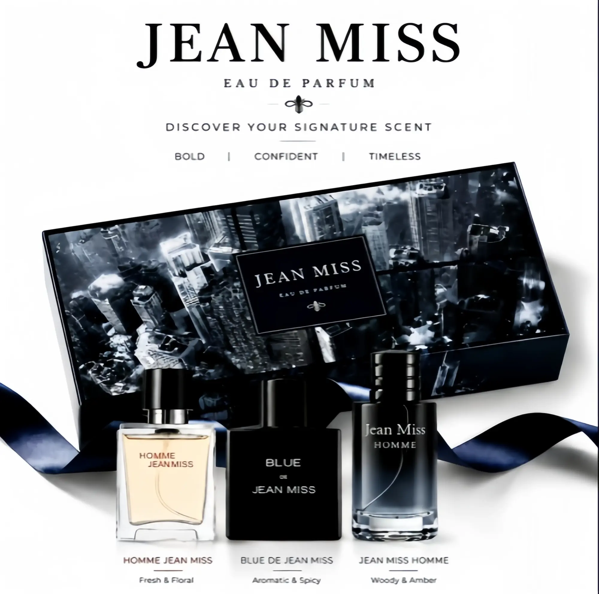 JEAN MISS|Unisex Perfume Set (3x30ML) A versatile daily fragrance trio for couples. Fresh, long-lasting scents perfect for everyday wear. The ultimate romantic gift for dates, anniversaries, or Valentine's Day.