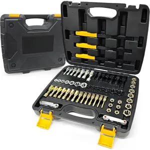 61 count Thread Restorer Kit, Rethreading Kit, UNC, UNF & Metric Thread Chaser Set with Taps, Dies, Thread Files & Pitch Gauges for Repair Damaged Threads , Nuts and Screws