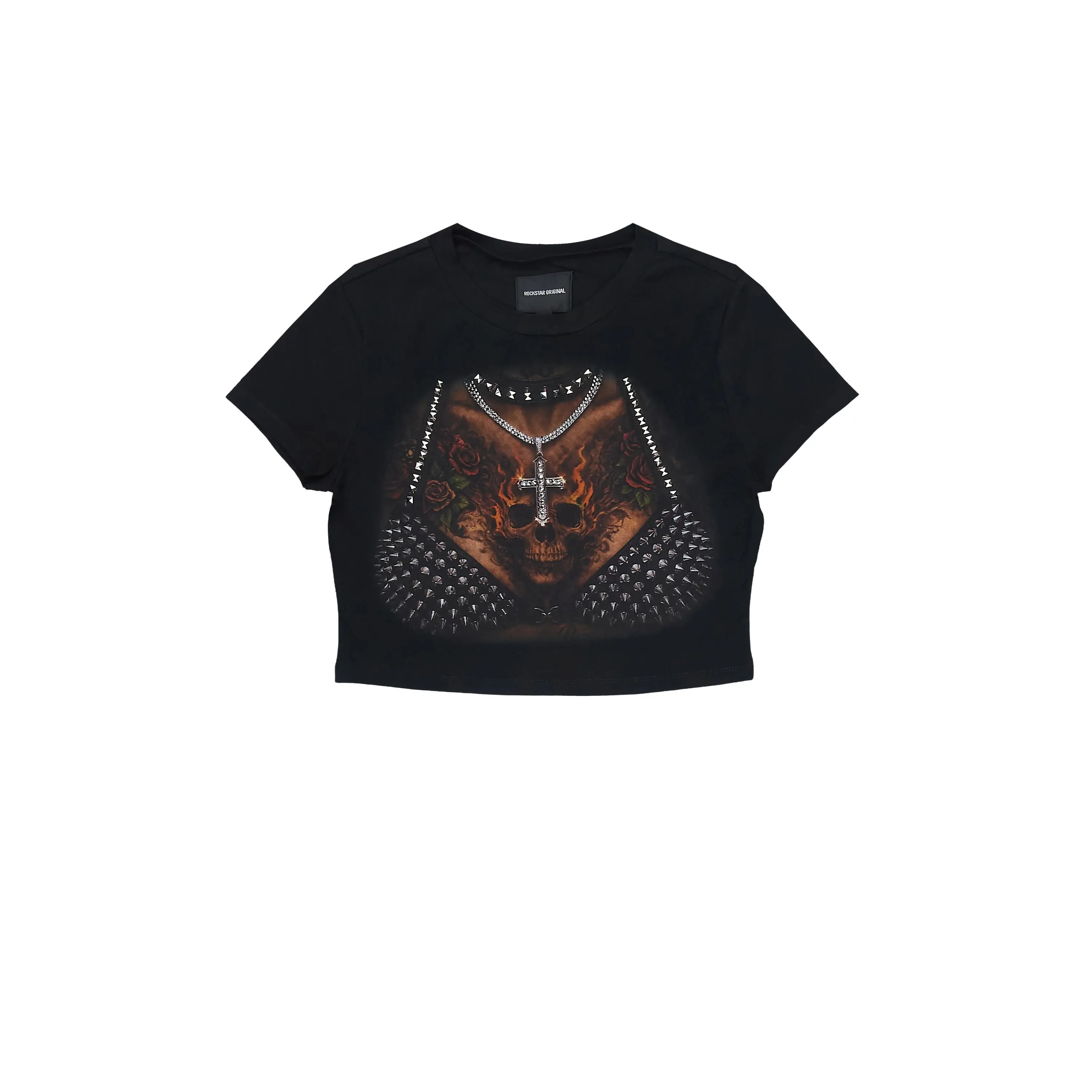 Zariaa Black Rhinestone Baby Tee Shirt
