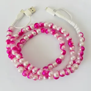 Colorful Pearl Beaded USB Type C Fast Charge Cable 2 in 1 Gift for Smartphones and Tablets Beaded Charging Cable
