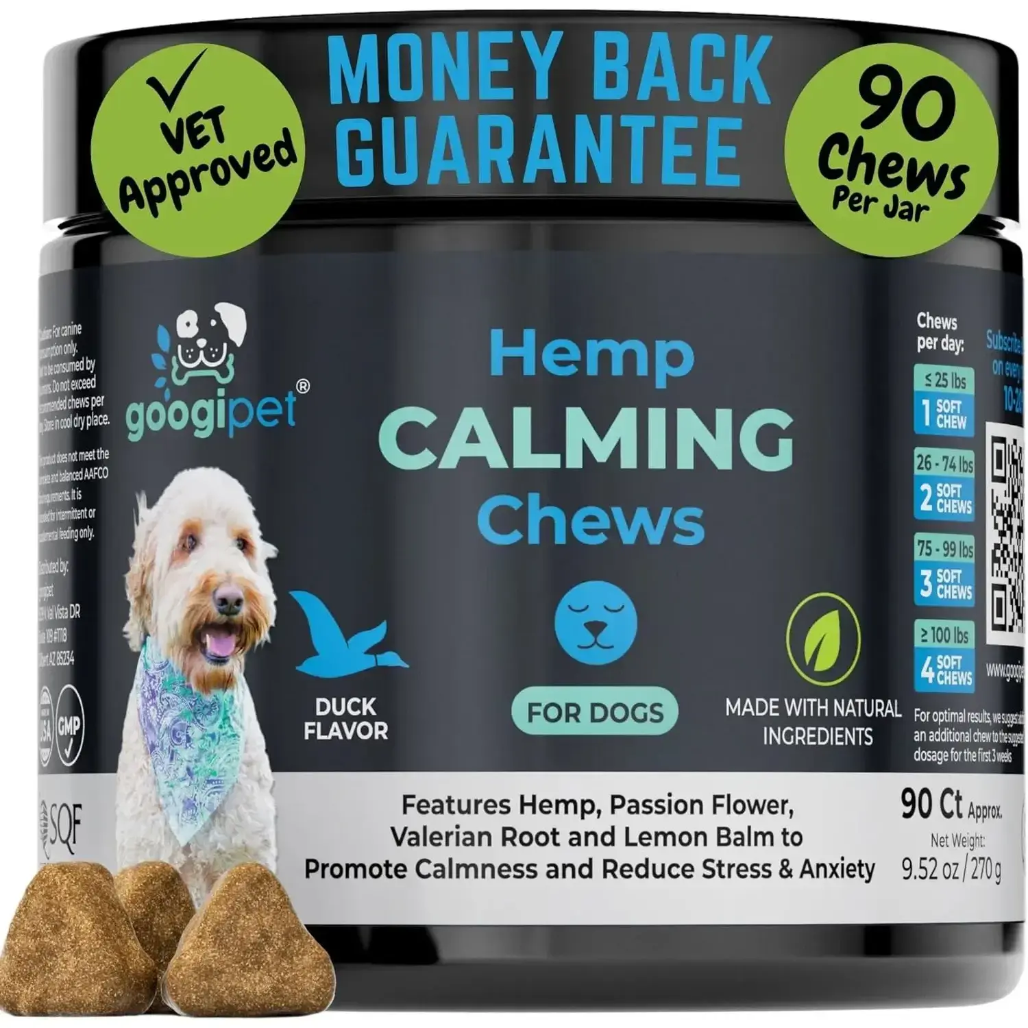 Googipet Daily Hemp Calming Chews for Dogs - Separation Anxiety Relief for Dogs, Non-Drowsy Dog Calming Chews - Anxiety Relief Treats with Valerian Root, & Hemp
