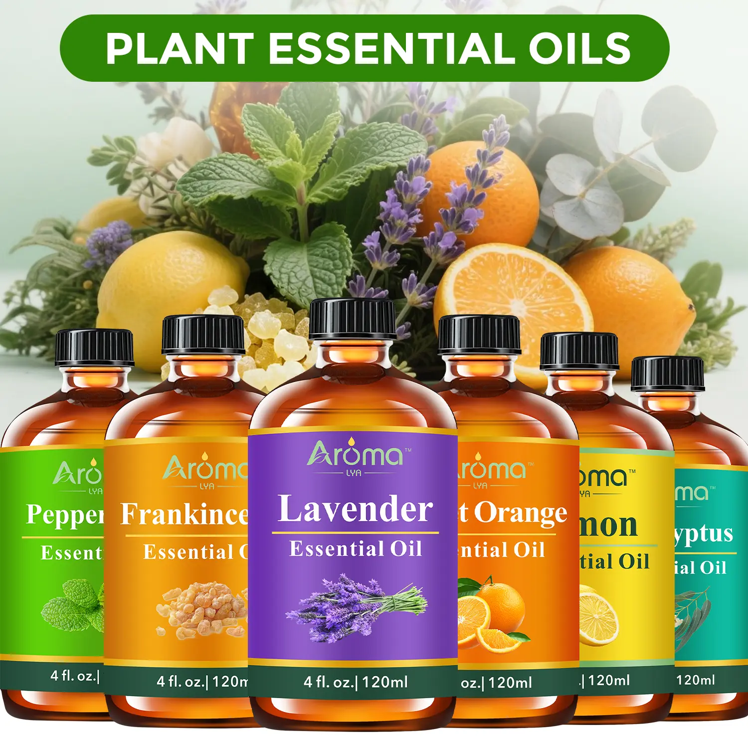 Natural Essential Oils: Lavender, Eucalyptus, Lavender, Frankincense, Lemon, Peppermint Fragrance For Humidifiers, Diffusers, Car Air Freshener 120ml