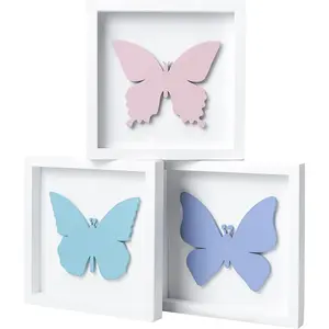 Tide and Tales 3D Butterfly Room Decor for Girls, Set of 3 (7"x7") Framed Wooden Wall Art for Nursery, Nature-Inspired Bedroom Decorations, Butterfly Decor for Baby Girl, Perfect Baby Gift