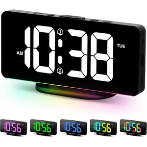 Digital  Clock with Colorful Dynamic RGB Night Light,Volume/Color Adjustable,USB-C Charger Port,7" LED Large Display Nightstand Clock for  Teens Boys Girls Bedroom(Black)