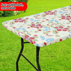 Rectangular Butterfly Flower Table Cover, Vinyl Waterproof Oil-Resistant Easy-Clean, Non-Slip Tablecloth, Ideal for Indoor Outdoor Events