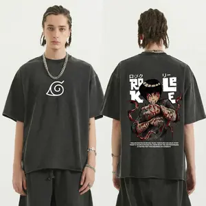 Retro Rock Lee Washed Graphic Tee - Naruto Streetwear Unisex T-Shirt - Oversized Aesthetic Anime Top Casual American Short Sleeve