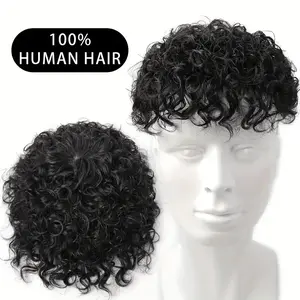 New 2025 Arrivals Men's Real Human Hair Wig/Topper/Hairpiece - 4-Inch Natural Afro Curly/Kinky Texture, No Synthetic Fibers - Natural Look & Feel for Everyday, Sports, Special Events - Compatible with All Light Beige Tones & Ethnicities - DurHuman Hair Ex