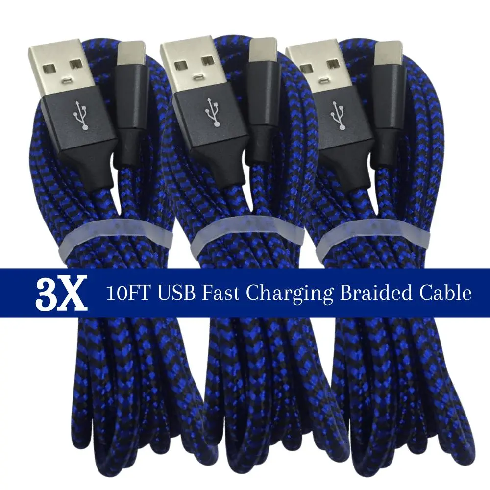3PCS MFI Certified Fast Charging Lightning Cables - Alloy Aluminium Braided, 10FT/3M Data Charger Cords for iPhones 5-14 (14/13/12/11/XR/8/7/6 Plus Mobile Smartphones)