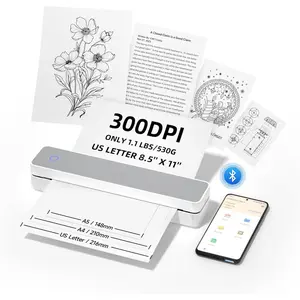 Portable Printer  for Travel, Support 8.5x11  Letter&A4 Thermal Paper, 300 DPI  Inkless Thermal Printer, Compatible with Android and iOS Phone & Laptop, (White-Grey)