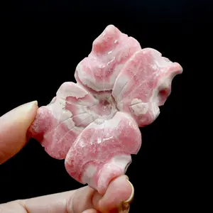 64mm Genuine Rhodochrosite Carved Crystal Crystal Flower, Argentina a10