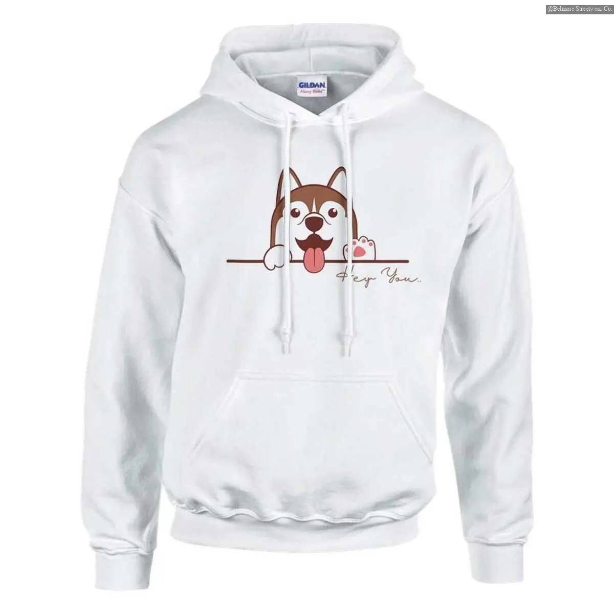 Adorable Husky Hoodie, Hey You! Text Shirt, Soft And Cozy Unisex Hoodie, Gift for Friends , Special Gift Shirt