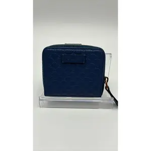 Pre-owned GUCCI Leather Luxury Bags & Accessories Microguccissima Round Zippy Coin case, Blue Date Code: 449395525040HV