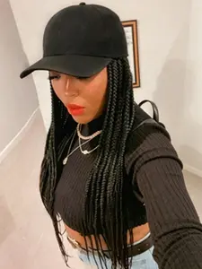 Women's Adjustable Wig Hat with Braided Hair Connection, Synthetic Braided Wig Cap, 22 Inch, Suitable for Daily Outdoor Use