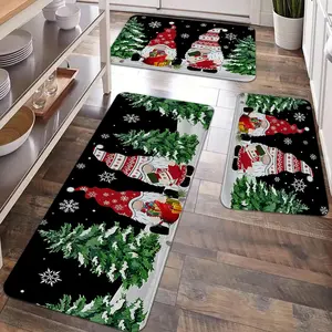 2/3pcs Christmas kitchen carpet floor mat, Merry Christmas flannel floor mat, Christmas tree, dwarf pattern anti slip and dirt resistant soft floor mat, suitable for kitchen, entrance door, room Christmas decoration, Home Decor Rugs, Home Decorative Rug