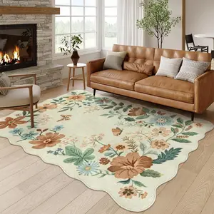 Floral Pattern Non-slip Floor Mat, 1 Count Retro Style Creative Irregular Floor Carpet, Decorative Area Rug for Home Living Room Bedroom, Flower Pattern Rugs