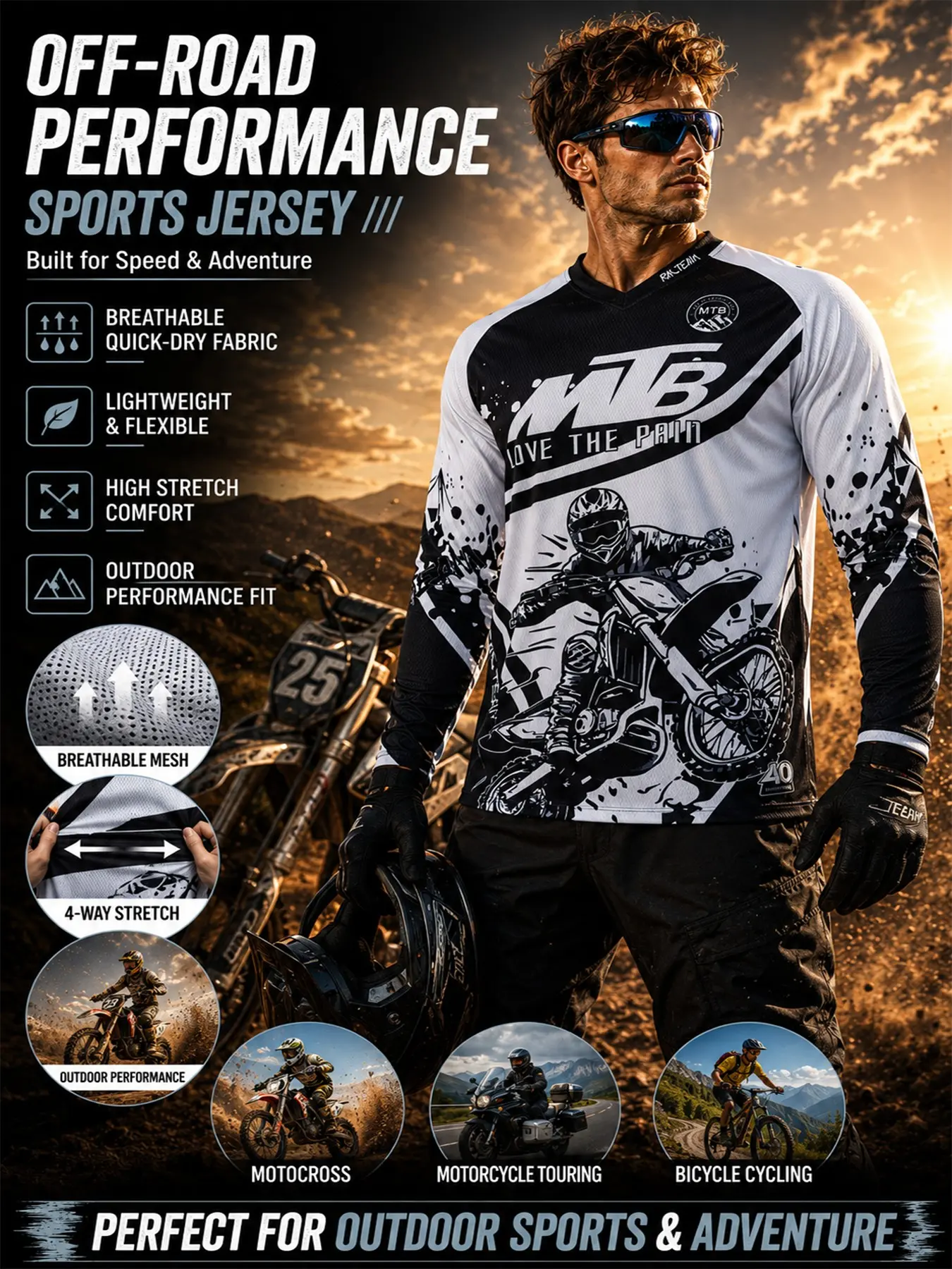 Mountain Bike Racing Shirt, Long Sleeve Quick-Dry T-Shirt, Breathable Sportswear Top, Outdoor Sports Top, Athletic Top for Cycling, Off-Roading, Fishing, Training, Sports Clothing, Sports Clothes