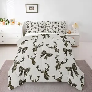 Deer Hunting Camo Comforter Sets for Boys Kids Teens,Hunter Camo Bow Bedding Sets Vintage Green Camouflage Duvet Quilt,
