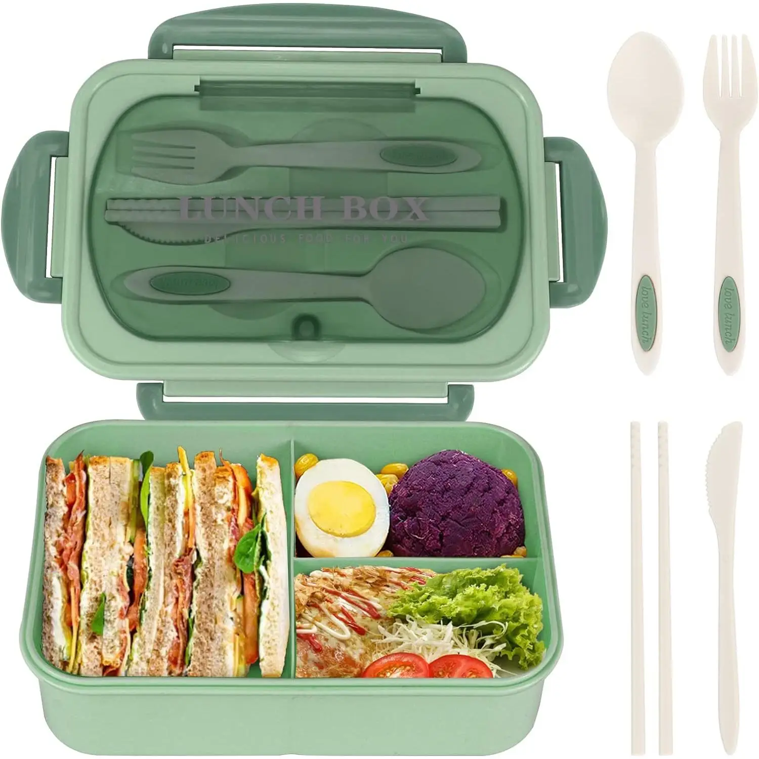 1220 ML Lunch Containers for Adults, LeakProof Lunch Box with Utensils, BPA Free, 3 Compartment Bento Box Microwave Safe, Bento Box for Adult