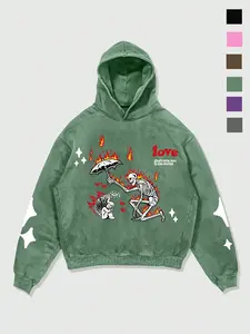 Vintage Long Sleeve Hoodie for Men & Women, Comfortable Cotton Blend Pullover, Unique Skull Print Design, Casual Streetwear for All Seasons